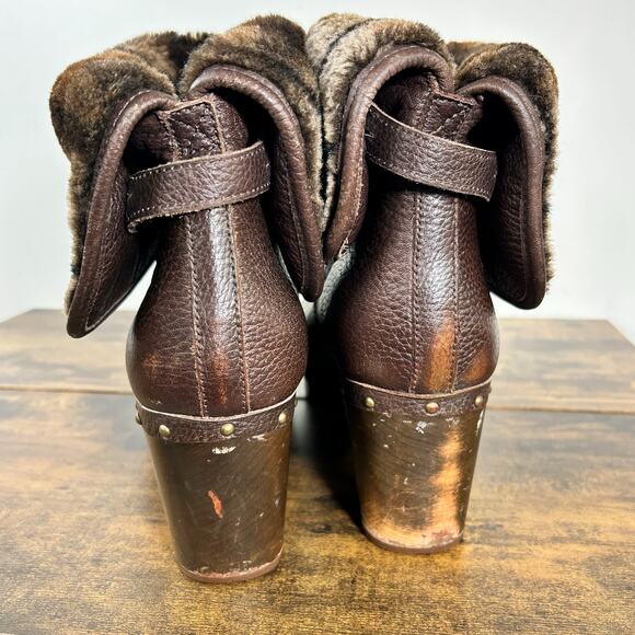 Ugg Womens 12 Leather Lynnea Wood Fleece Lined Ankle Boots Booties Fall Winter - Picture 7 of 14